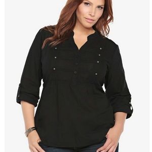 Torrid Mandarin Collar Military Top Black